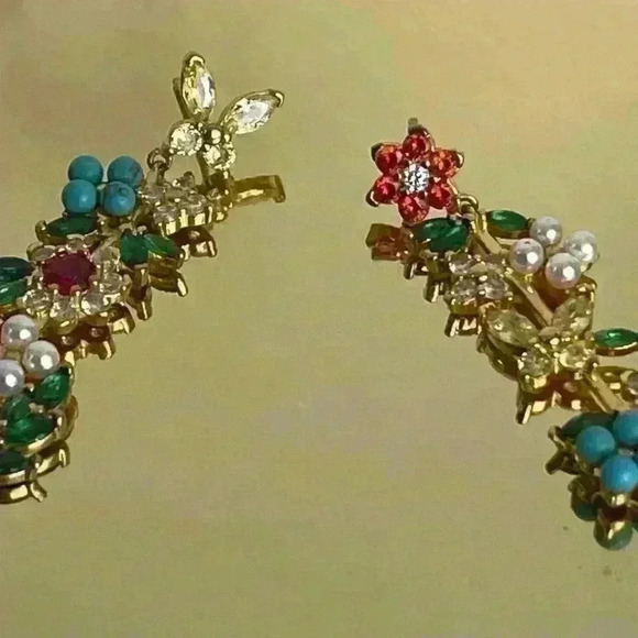 2 inch long drop earrings 18k over sterling silver with amazing crystal stones🌸 - Picture 4 of 4